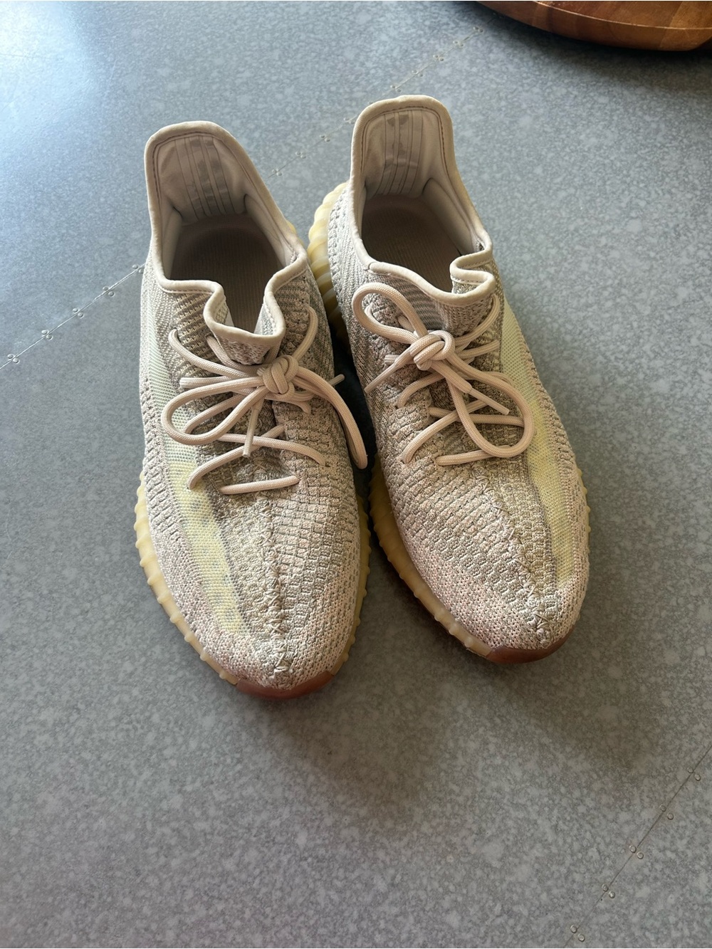 Yeezy Knit Low-Top Sneaker in Cream and Light Green